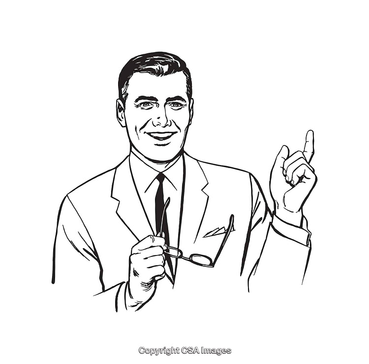 Black and White Line Art of a Business Professional in Gesture