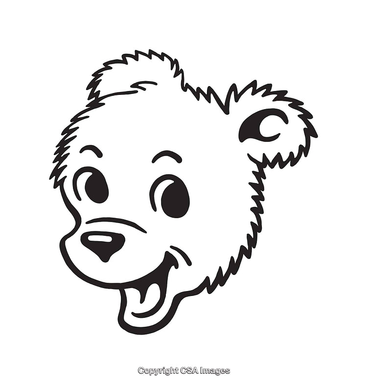 Cartoon Style Black and White Bear Face Line Drawing Illustration