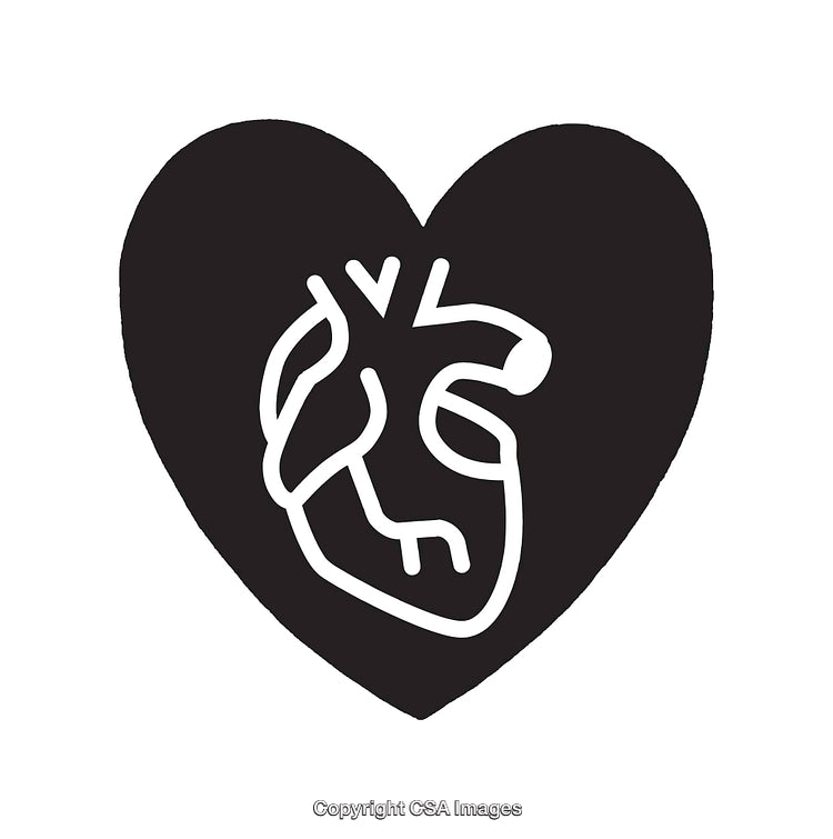 Black and White Heart-Shaped Icon with Anatomical Heart Design