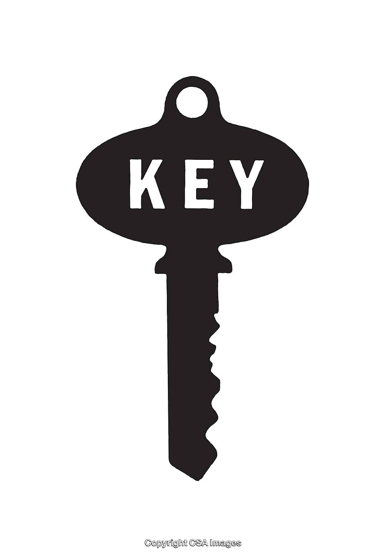 Black and White Key Icon Illustration with Bold Text Design