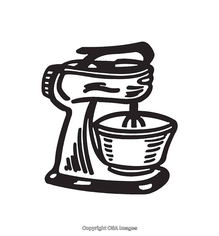 Black and White Line Art Illustration of a Stand Mixer