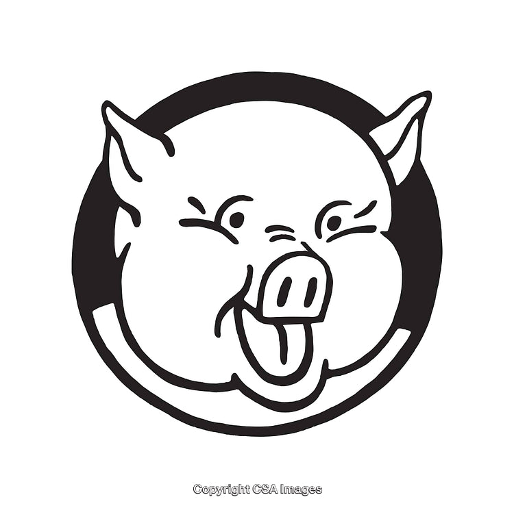 Black and White Cartoon Pig Illustration With Playful Expression