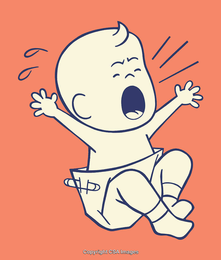 Illustration of a Crying Baby in a Diaper with Cartoon Expressions