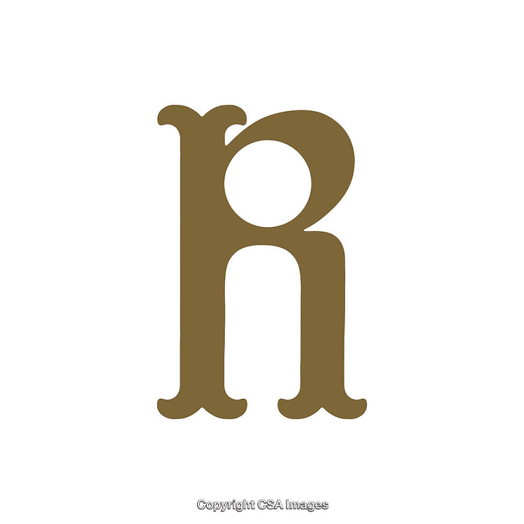 Golden Letter R Rendered in Elegant Serif Typeface on White Background