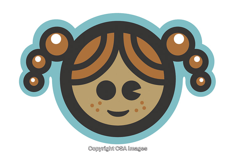 Cute Stylized Girl Icon with Pigtails and Winking Face