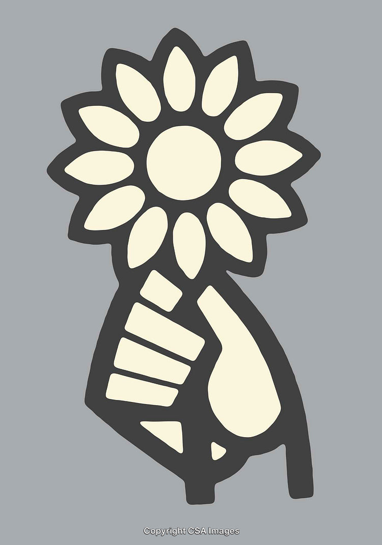Illustration of Sunflower Held by a Hand on Gray Background