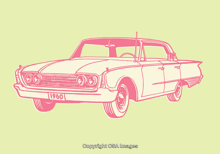 Retro Line Art of a Classic Car from the 1960s Era