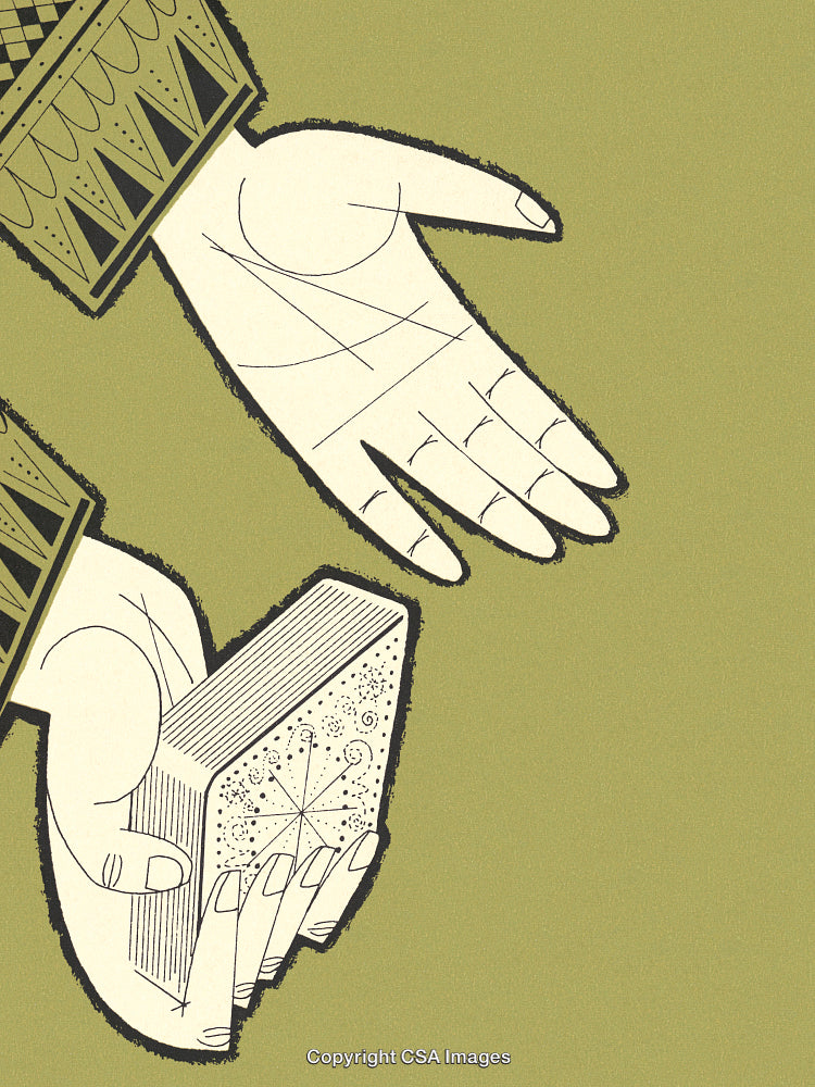 Flat Illustration of Hands Holding a Decorated Box on Yellow Background
