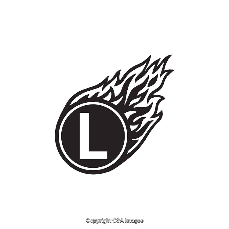 Letter L Inside a Flames-Covered Circle Symbol Design