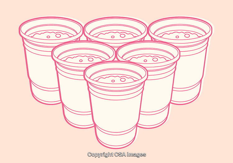 Pink Line Art Illustration of Drink Cups in a Patterned Layout