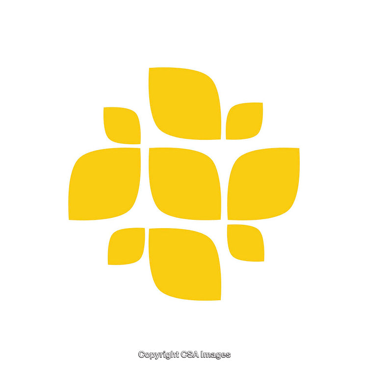 Yellow Geometric Abstract Design with Curved Shapes on White Background