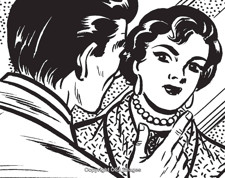 Vintage Comic Style Depiction of a Conversation Between a Man and a Woman