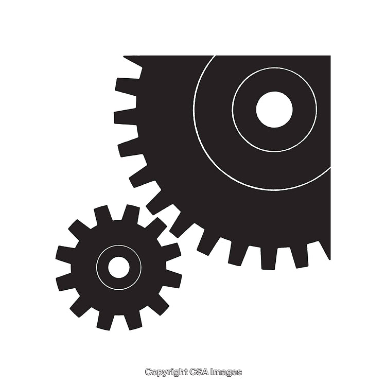 Black and White Illustration of Mechanical Gears in Motion
