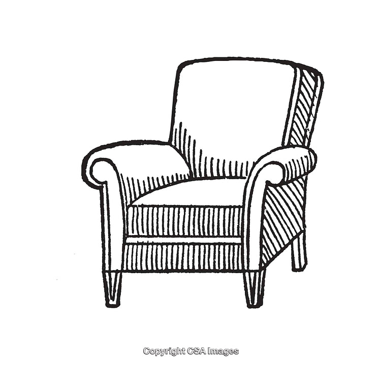 Black and White Line Art Illustration of an Armchair with Elegant Details