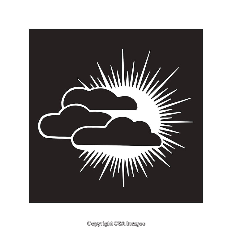 Black and White Sun and Clouds Line Art Illustration