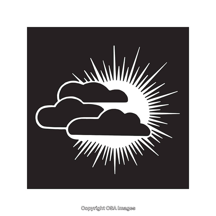 Black and White Sun and Clouds Line Art Illustration
