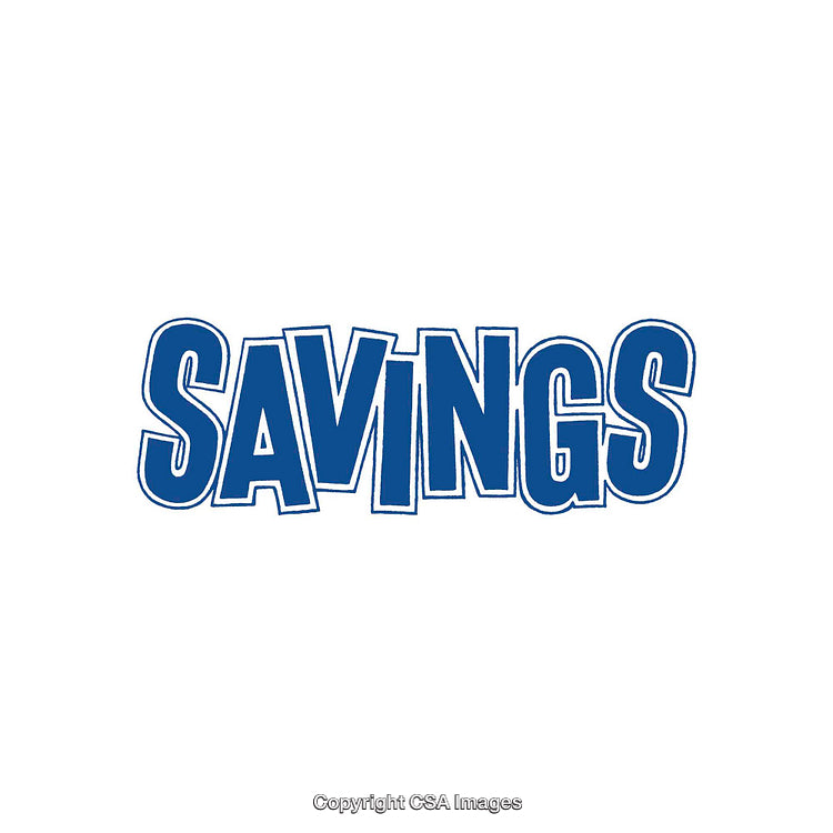 Bold Blue Text Depicting 'Savings' on a Clean White Background