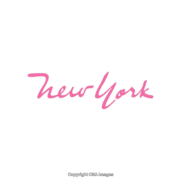 Stylized Pink Script Text Representing New York on White Background