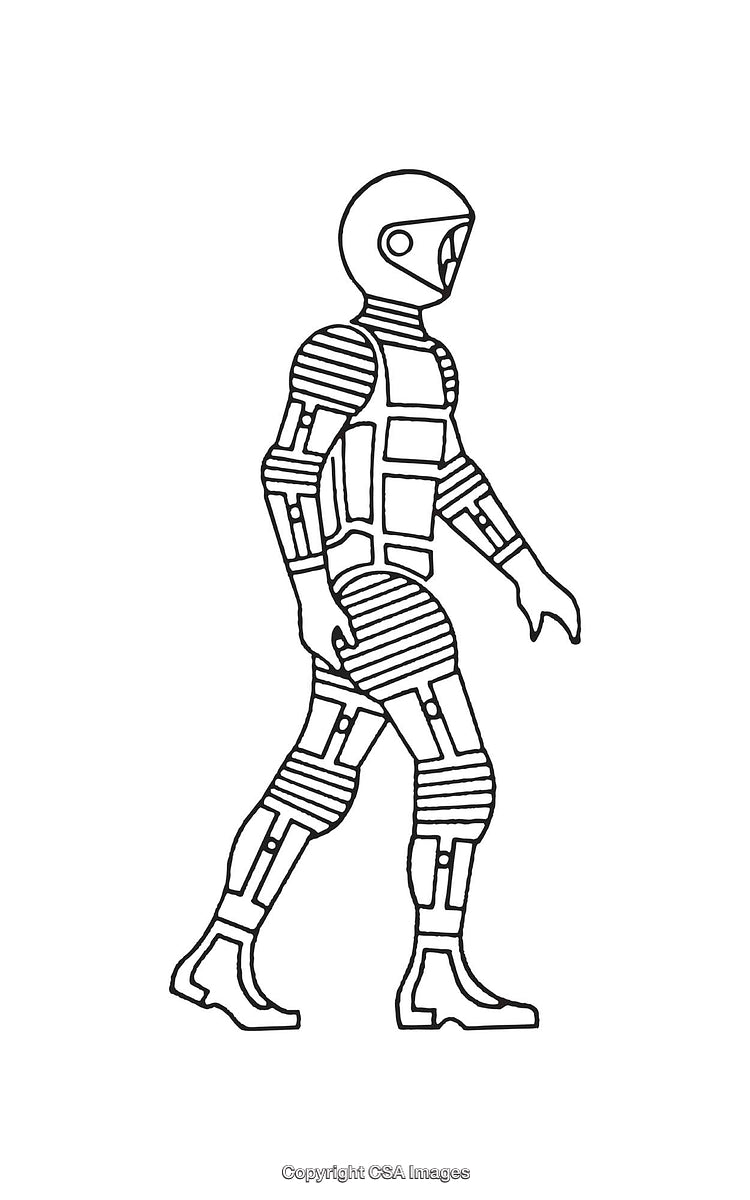 Black and White Diagram of a Walking Robot Figure