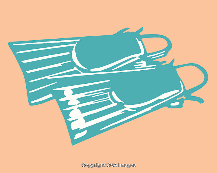 Illustrated Teal Colored Diving Fins on a Pastel Background Artwork