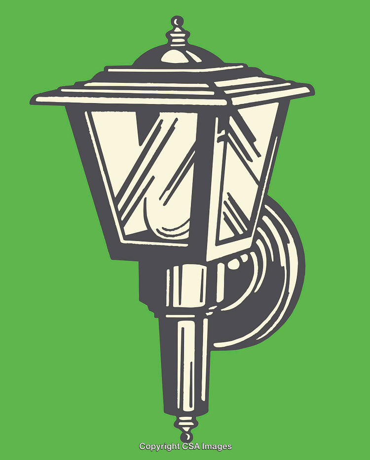 Illustration of a Vintage Outdoor Wall Lamp with Green Background