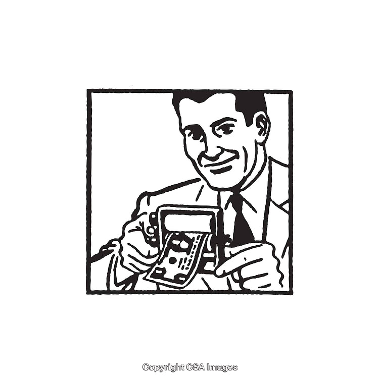 Retro Style Line Art of a Man With a Wallet and Money