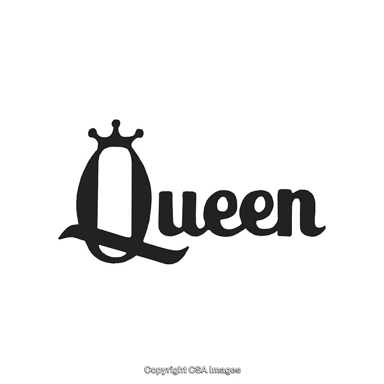 Stylized Typography Artwork Featuring the Word Queen with Crown Motif