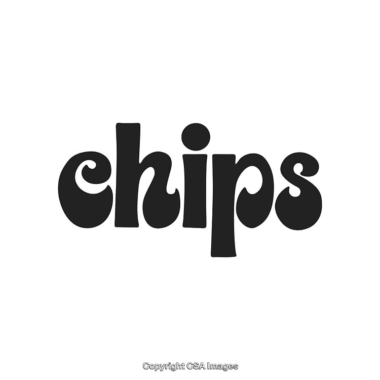 Retro Style Typography Featuring the Word 'Chips' in Bold Black Text