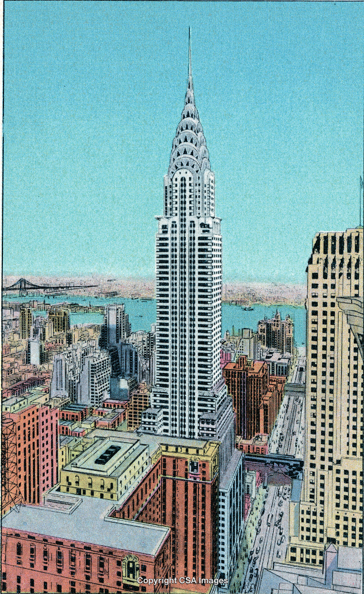 Chrysler Building Against a Clear Sky in Urban New York City Scene