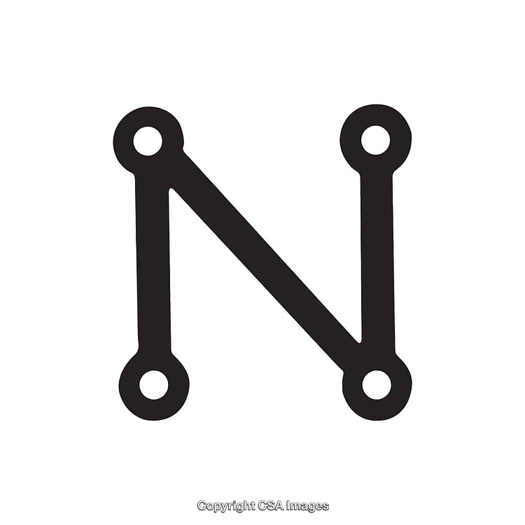 Stylized Black Letter N with Circular Node Design