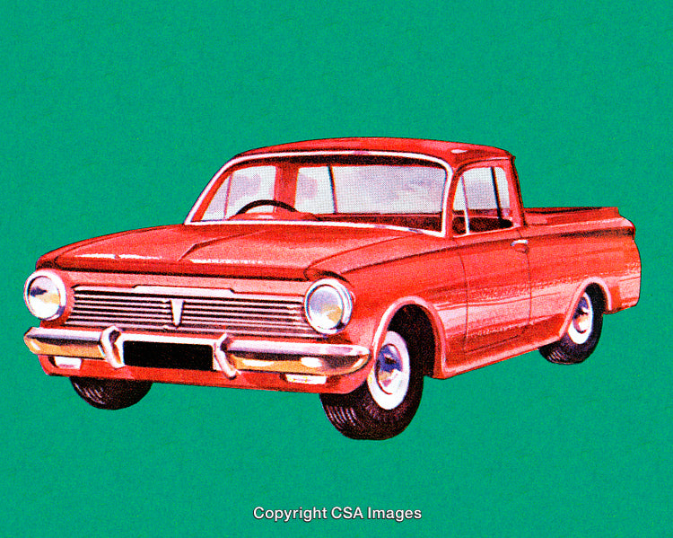 Vintage Red Pickup Truck Illustration on Bold Green Background