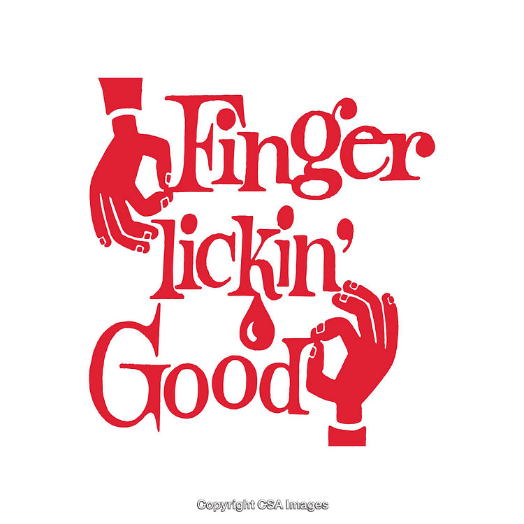 Red Typography Art Reading 'Finger Lickin’ Good' with Hand Illustrations