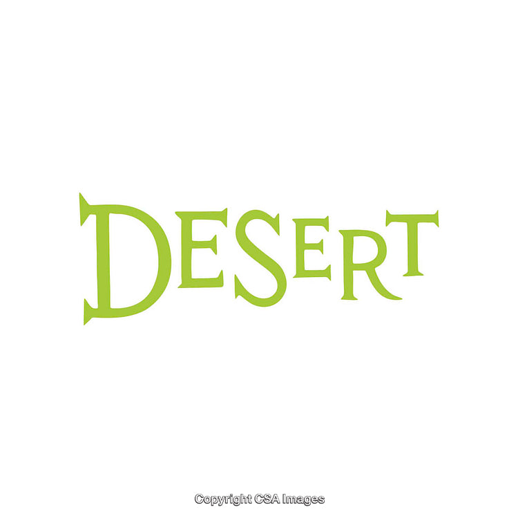 Stylized Green Text Featuring the Word Desert on White Background