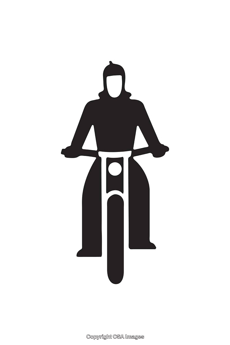 Minimalist Icon of a Person Riding a Motorcycle in Black and White
