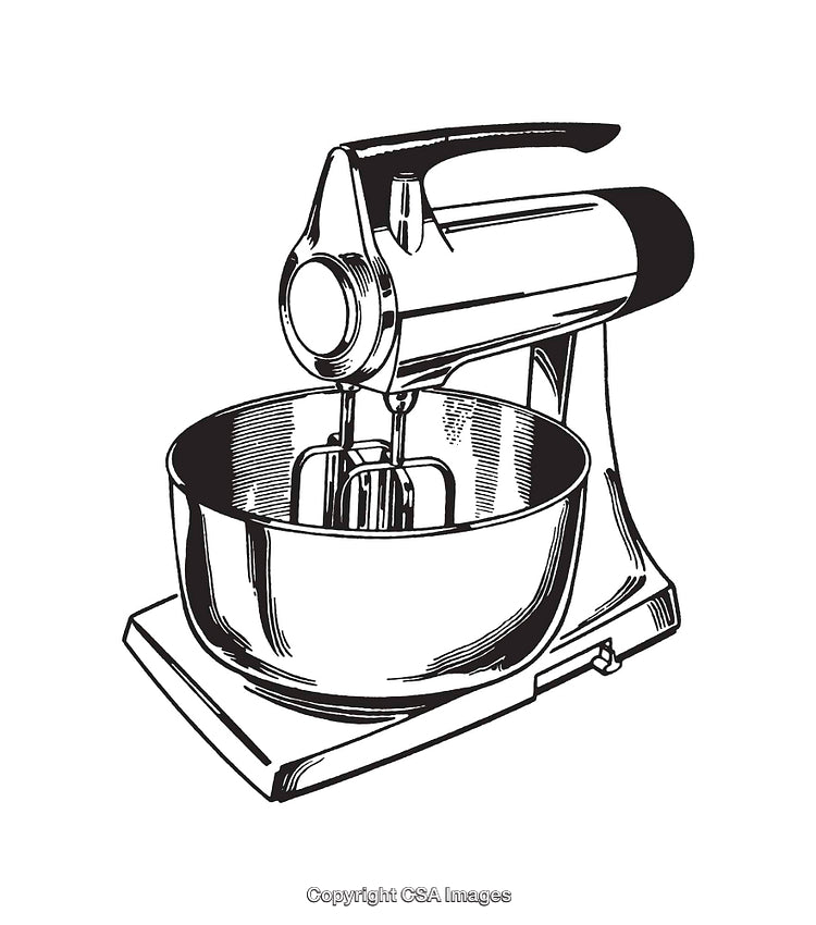 Vintage Style Line Art of a Kitchen Mixer with Bowl