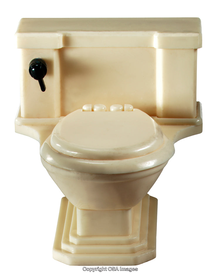 Close-Up of a Beige Plastic Toy Toilet on White Background