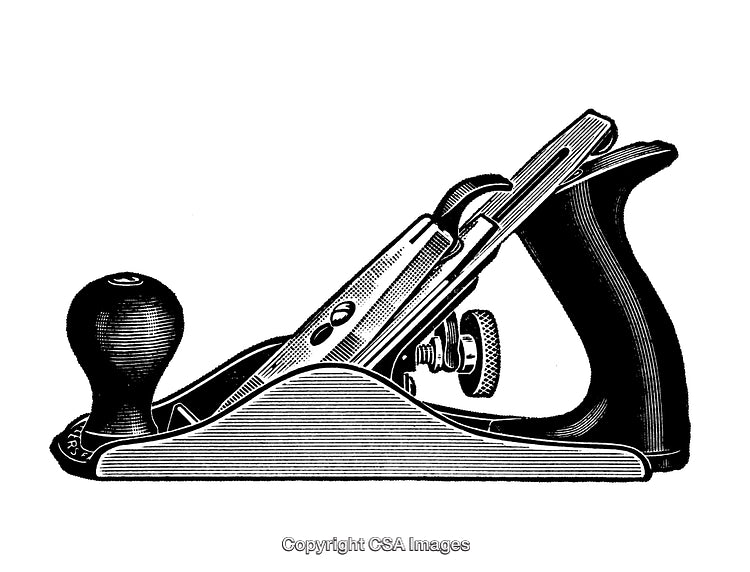 Vintage Black and White Engraving of a Traditional Woodworking Hand Plane