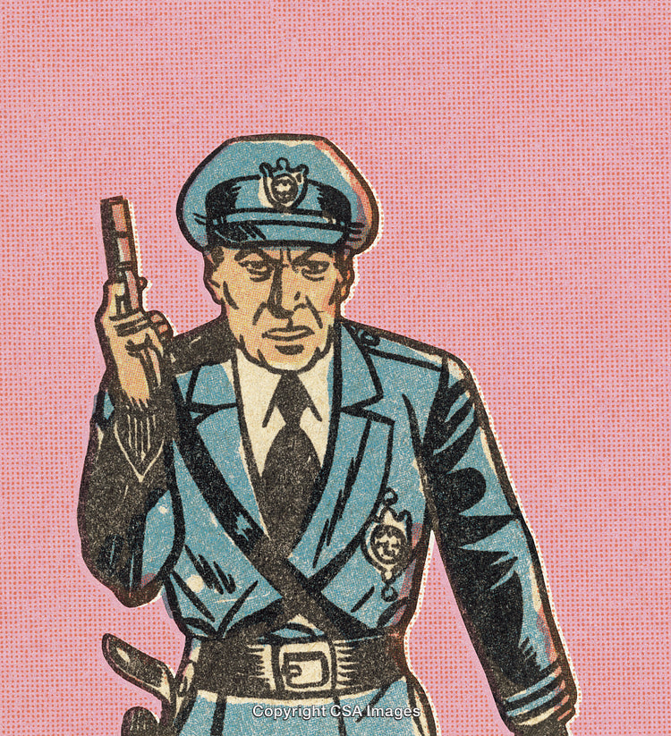 Retro Cartoon Police Officer Illustration With Pink Background