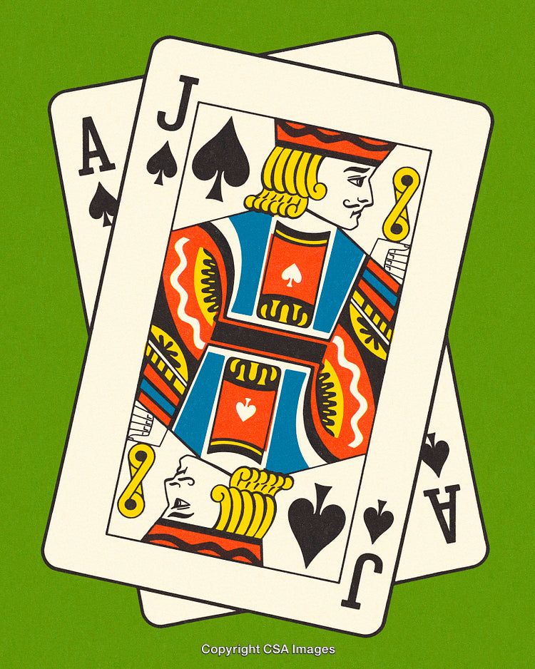 Ace and Jack Playing Cards on Green Background Featuring Spade Suits