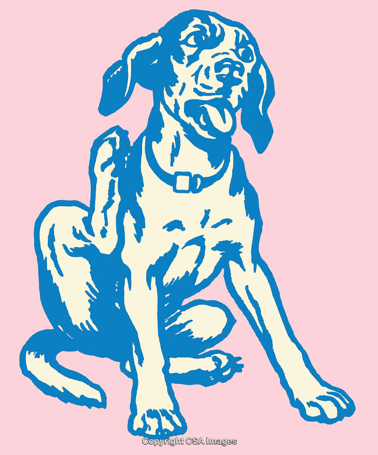 Colorful Line Art Illustration of a Happy Dog on Pink Background