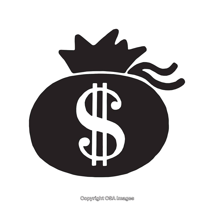 Black and White Icon of Money Bag with Dollar Sign