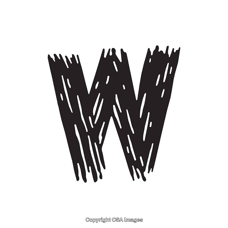 Rustic Distressed Hand-Drawn Letter W on White Background
