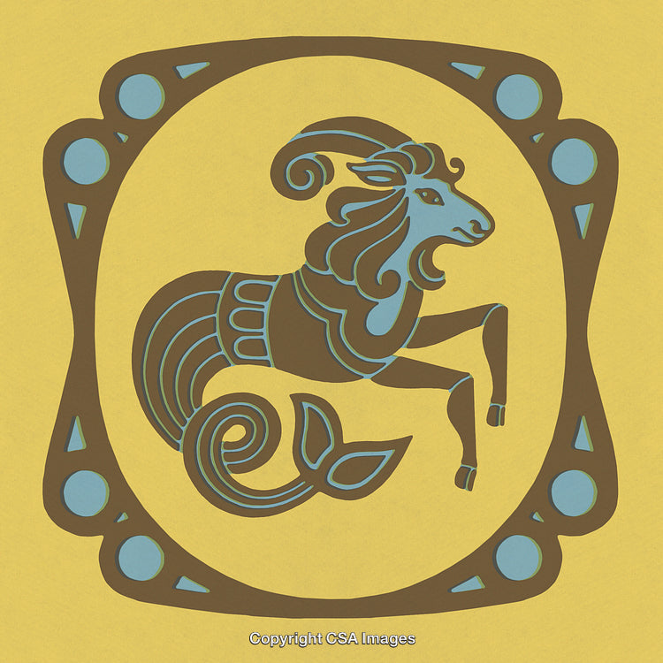Decorative Capricorn Zodiac Sign in Artistic Blue and Yellow Design