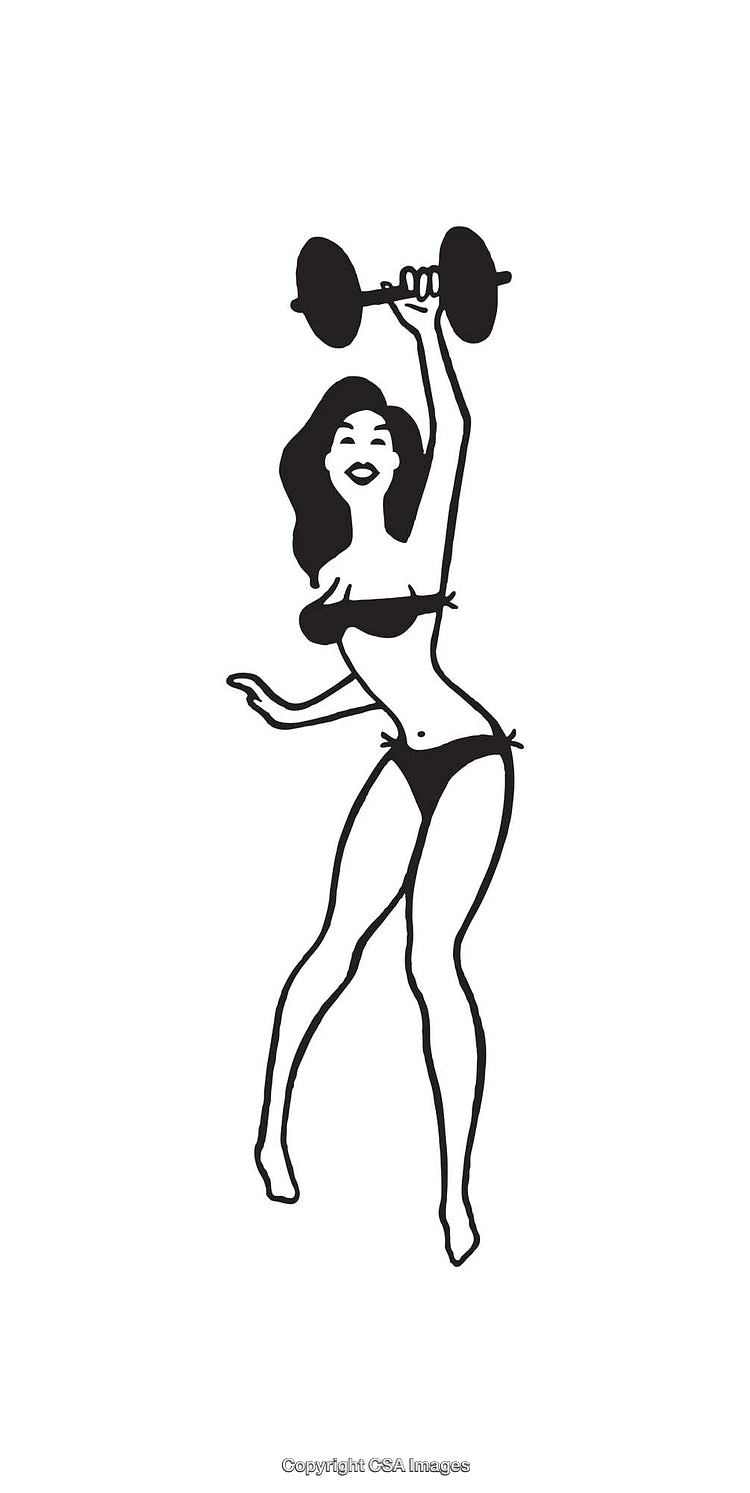 Stylized Fitness Figure Lifting Dumbbell in Black and White Line Art