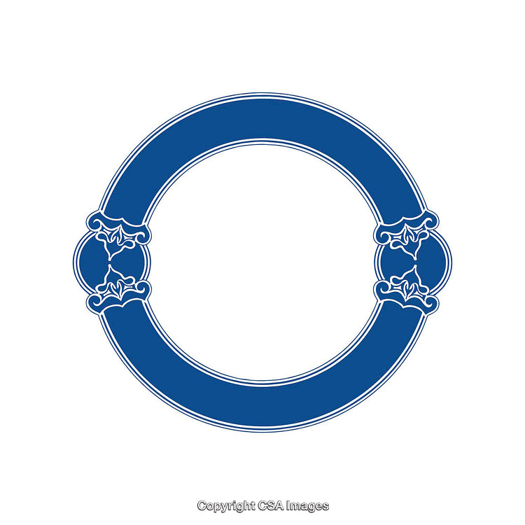 Elegant Blue Circular Frame with Ornamental Florals and Blank Center