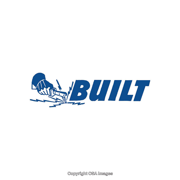 Blue Graphic of Built Text with Hand Portraying Construction Work