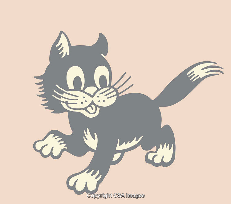 Vintage Cartoon Cat Illustration in Retro Style with Playful Expression