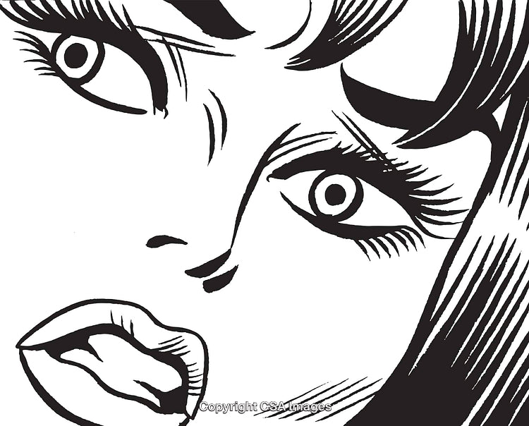 Dramatic Black and White Illustration of a Surprised Female Expression