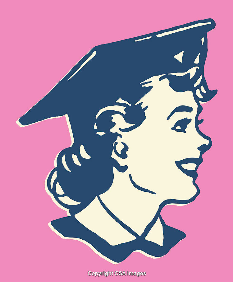 Retro Style Female Graduate Illustration in Colorful Pop Art Design