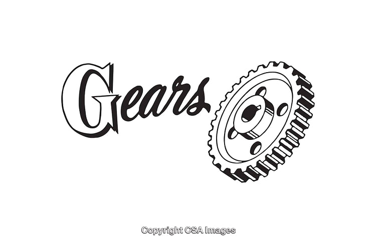 Black and White Line Art of Gears and Typography